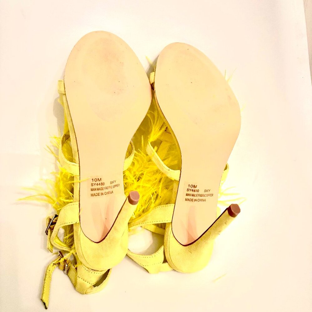 Suede electric yellow strappy feather heels - Cape Robbin - Sz 10 - Picture 8 of 9